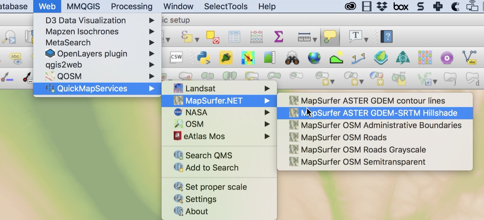 In QGIS - Maptile access to SRTM data